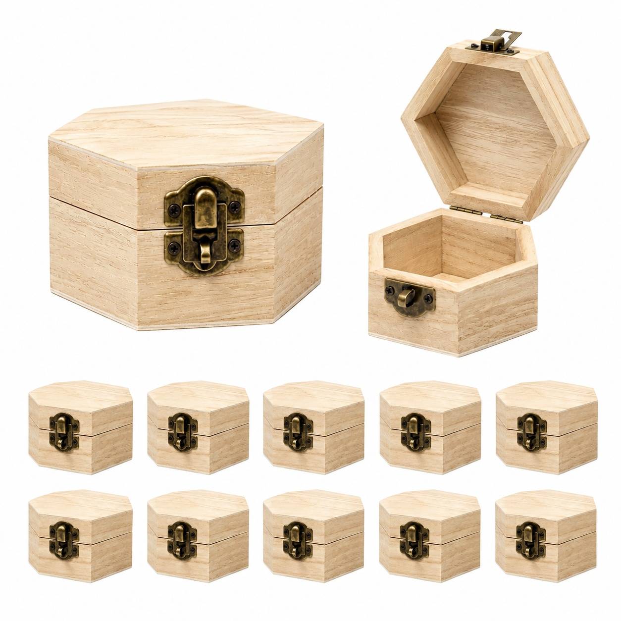 Boîtes en Bois Hexagonales avec Couvercle pour Décoration et Rangement - Image 1