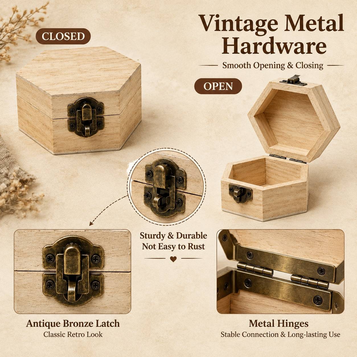Boîtes en Bois Hexagonales avec Couvercle pour Décoration et Rangement - Image 3