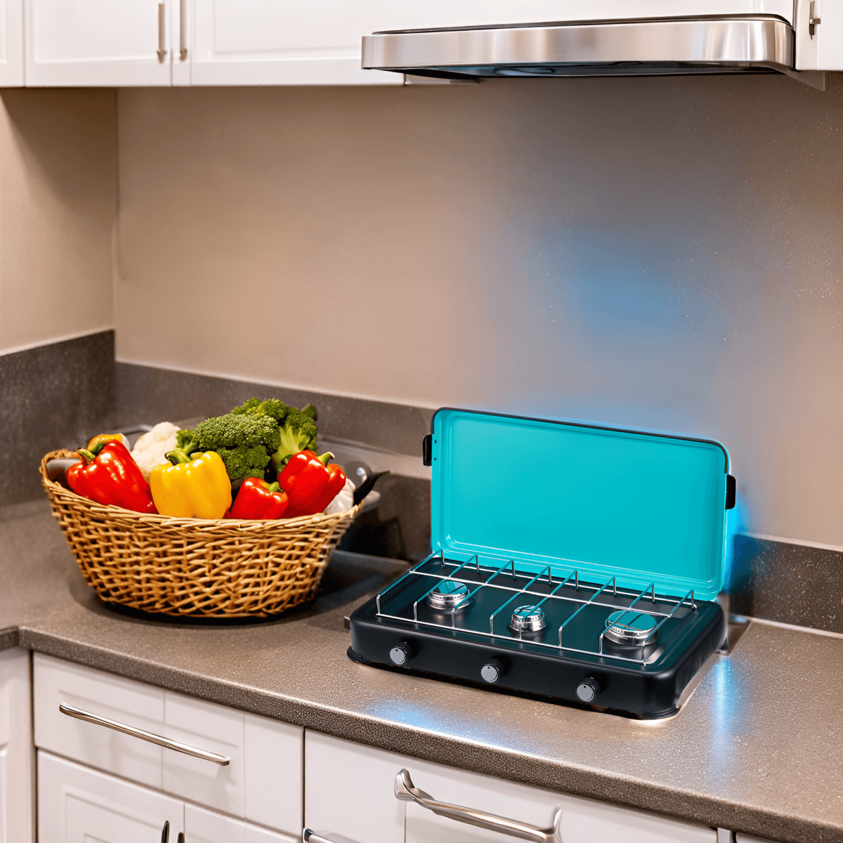 Plaque de cuisson gaz 3 feux 3000W Table de cuisson portable + Tuyau butane/propane INTEC - Imagen 2