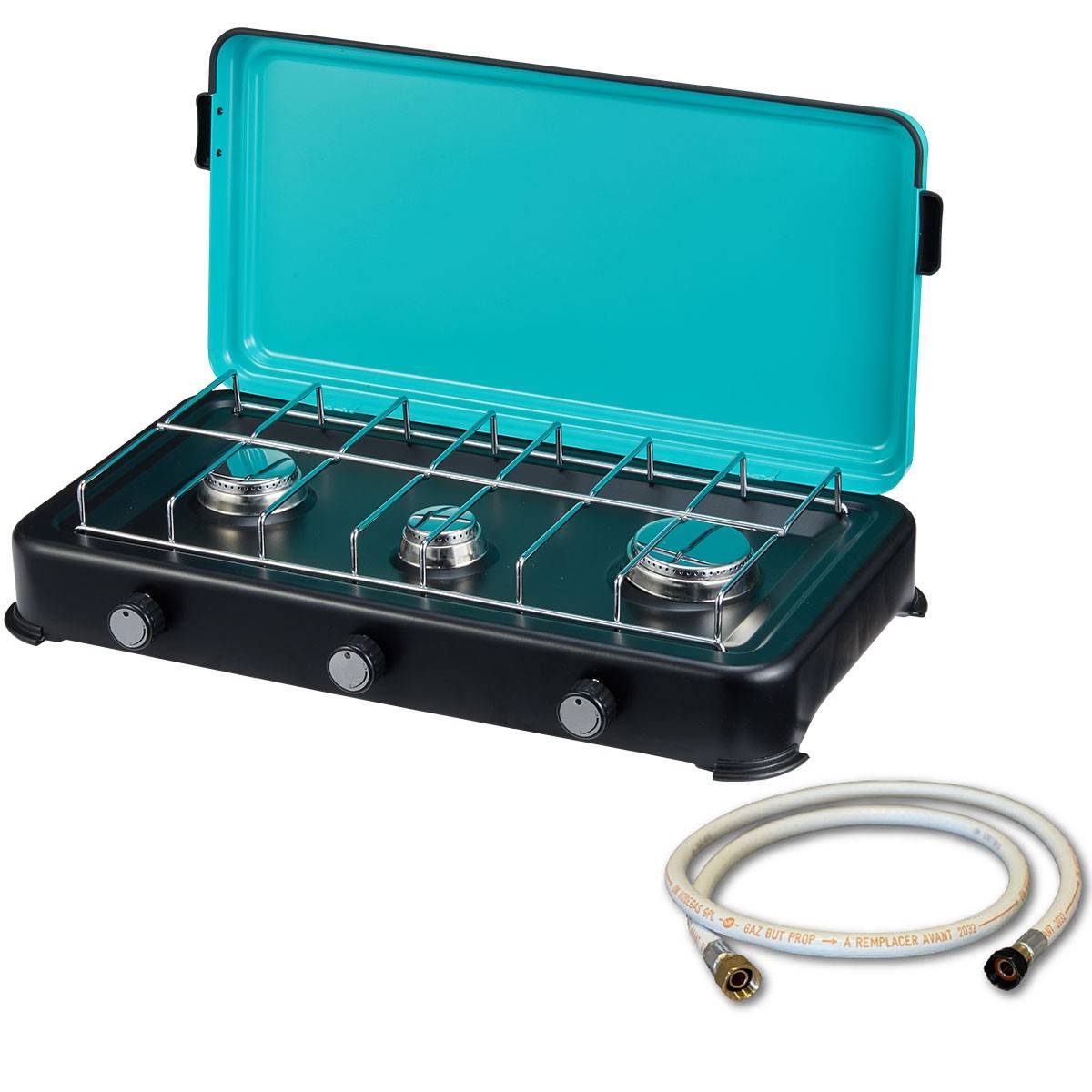 Plaque de cuisson gaz 3 feux 3000W Table de cuisson portable + Tuyau butane/propane INTEC - Imagen 1