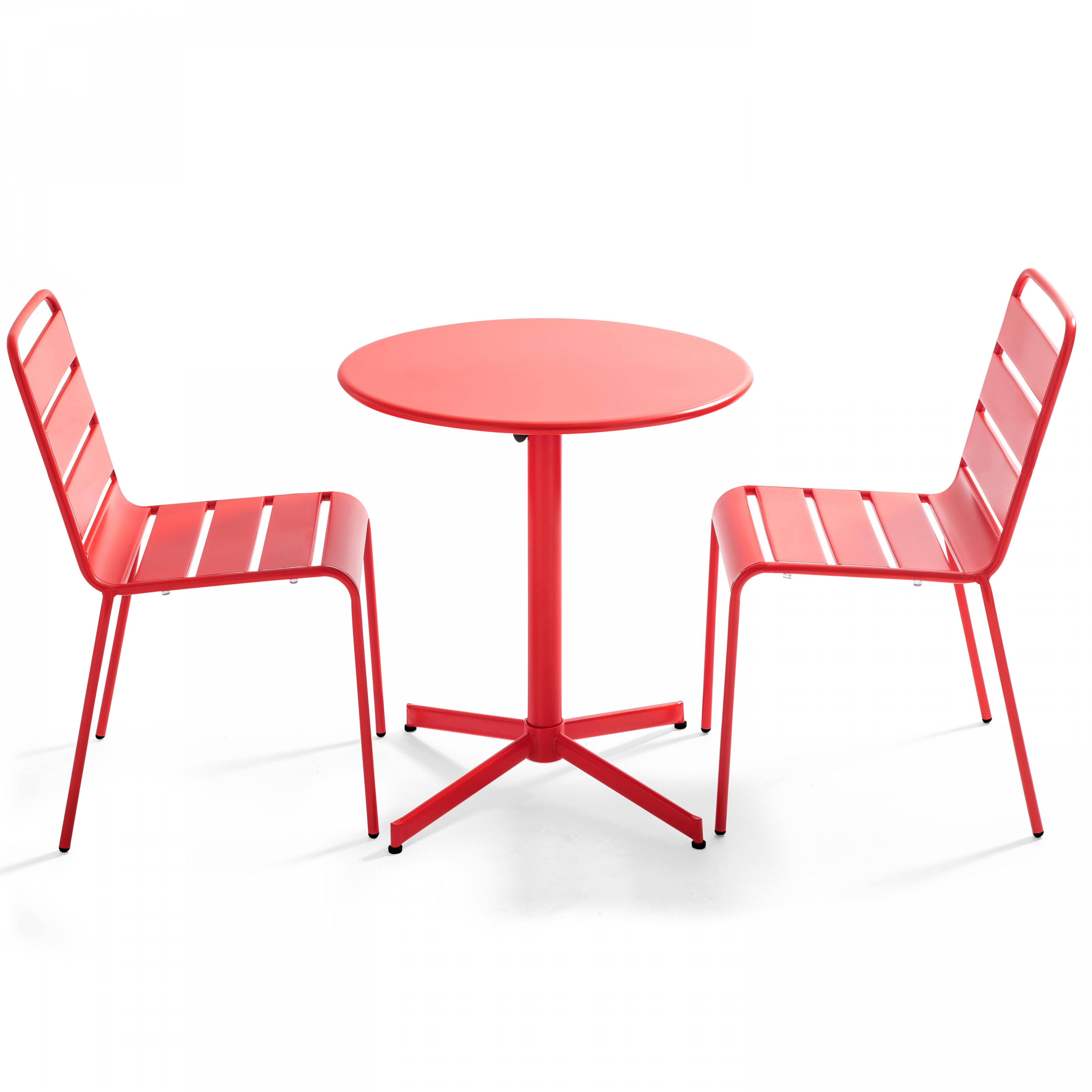 Oviala - Ensemble table de jardin ronde et 2 chaises métal rouge Palavas - Oviala - Imagen 1
