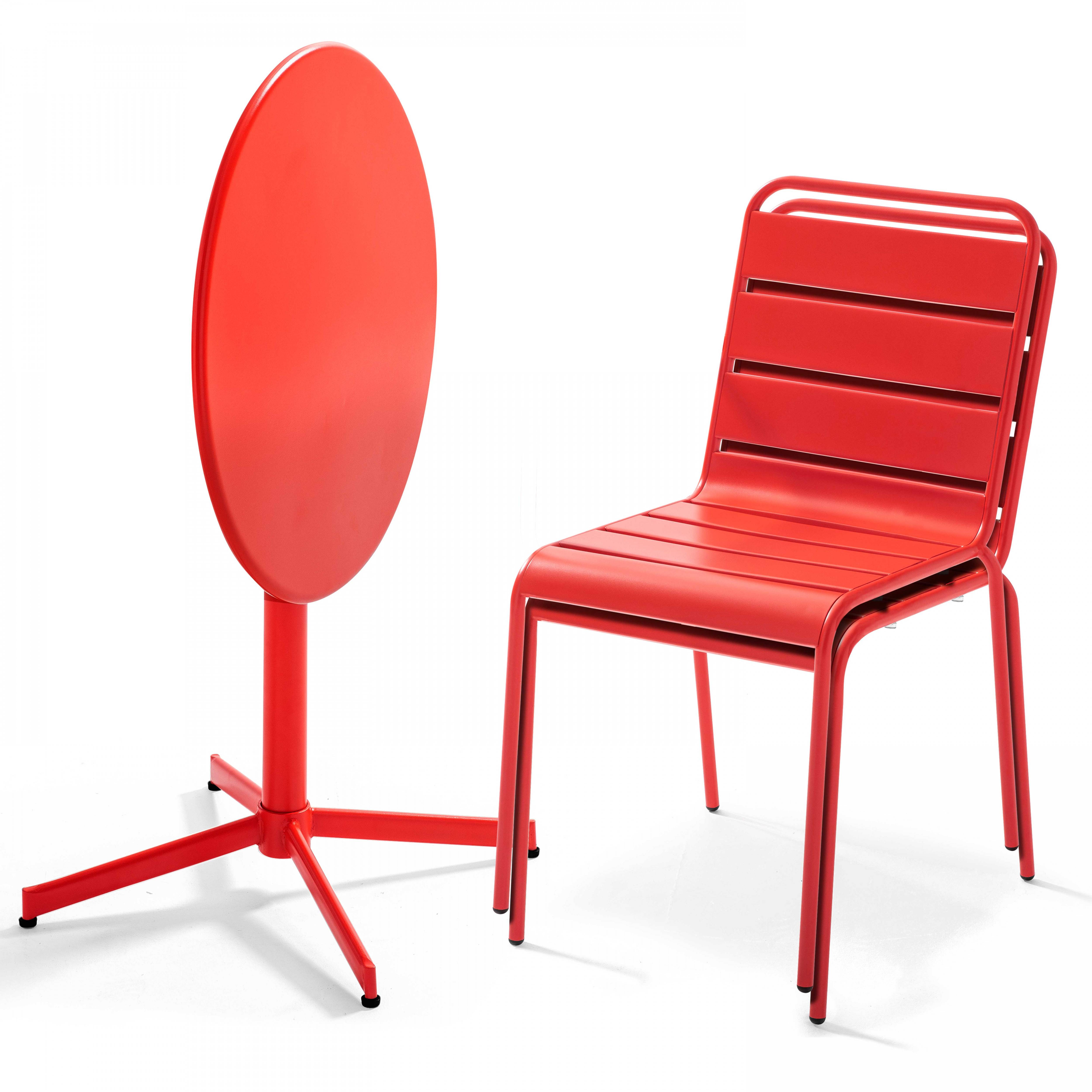 Oviala - Ensemble table de jardin ronde et 2 chaises métal rouge Palavas - Oviala - Imagen 3