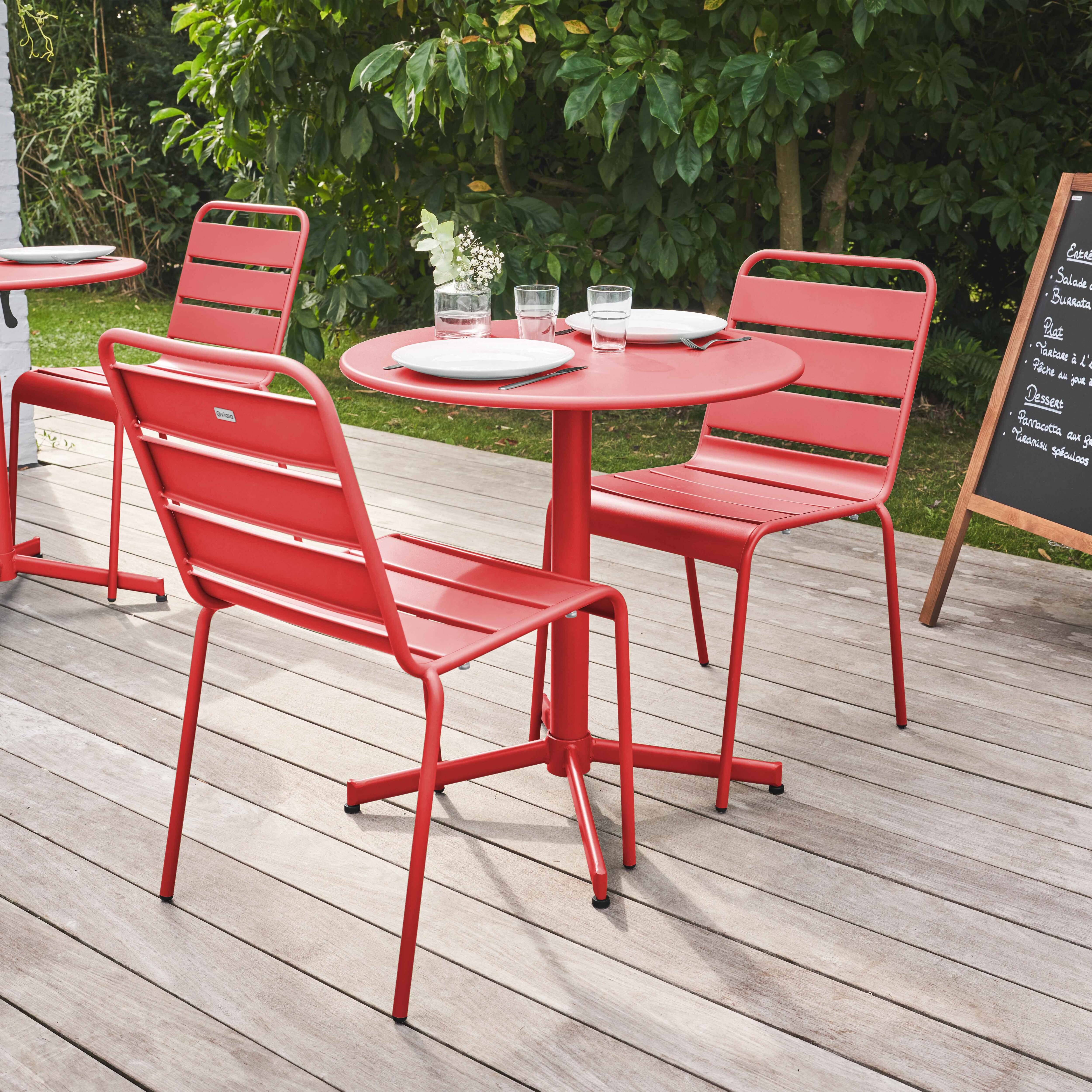 Oviala - Ensemble table de jardin ronde et 2 chaises métal rouge Palavas - Oviala - Imagen 2