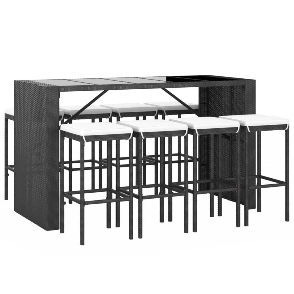 Helloshop26 - Ensemble de bar de jardin 9 pièces avec coussins noir poly rotin - Imagen 1