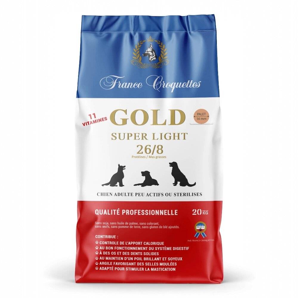 france croquettes pour chien adulte Gold Super Light 26/8 -12kg - stérilisé et/ou embonpoint - haute finition - formule allégée