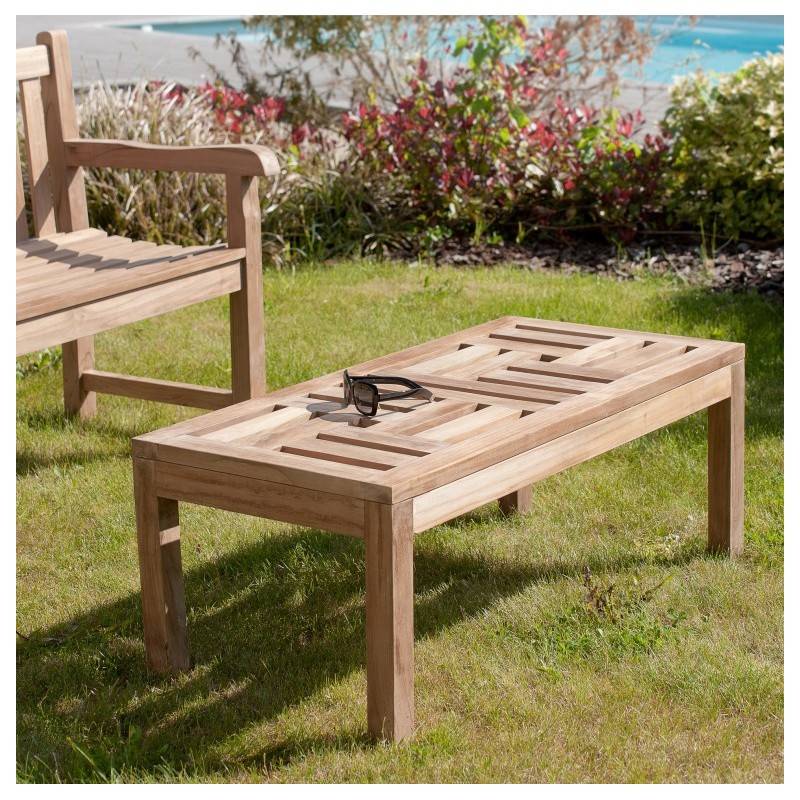 Macabane - FUN - Table basse de jardin rectangulaire 100x50cm en bois Teck - Imagen 2