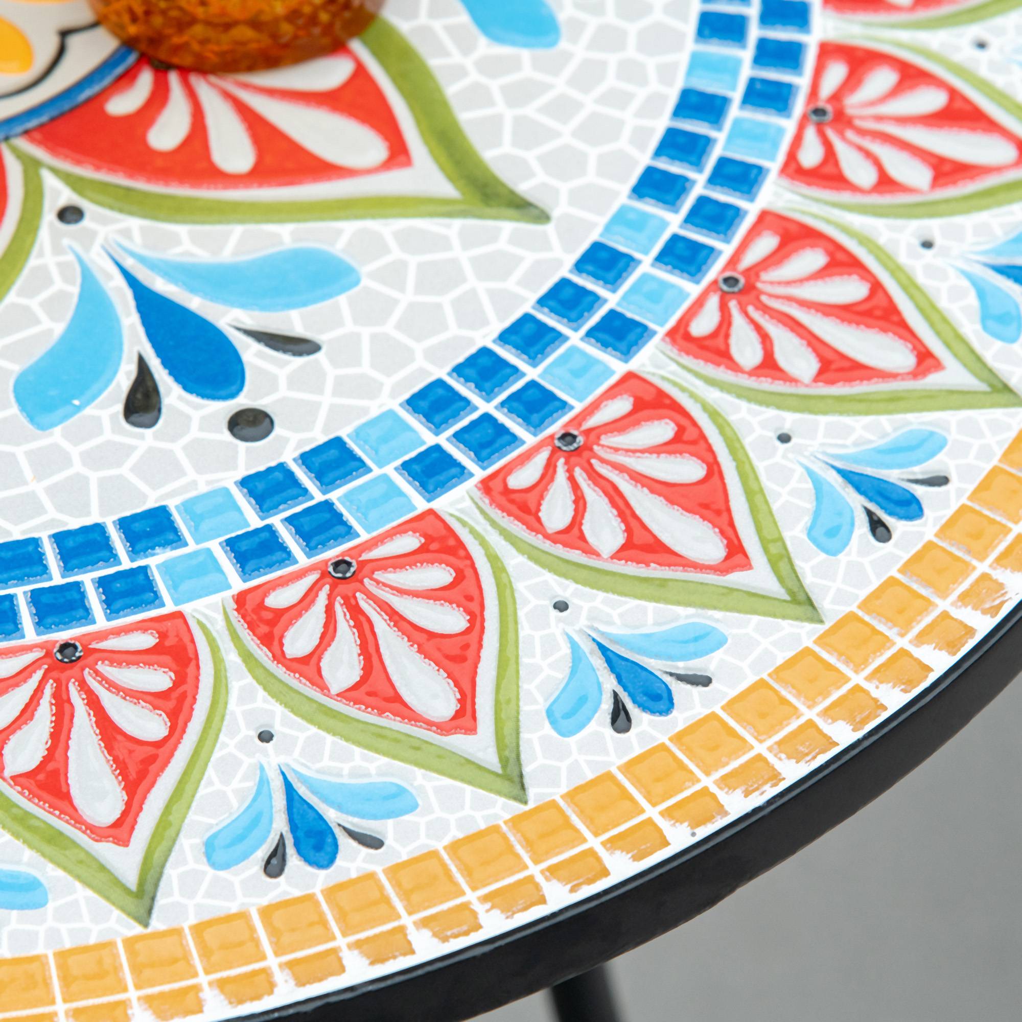 PANGIVO - Table de jardin métal et céramique rouge bleu et blanc 60 x 60 x 71 cm - PANGIVO - Image 9