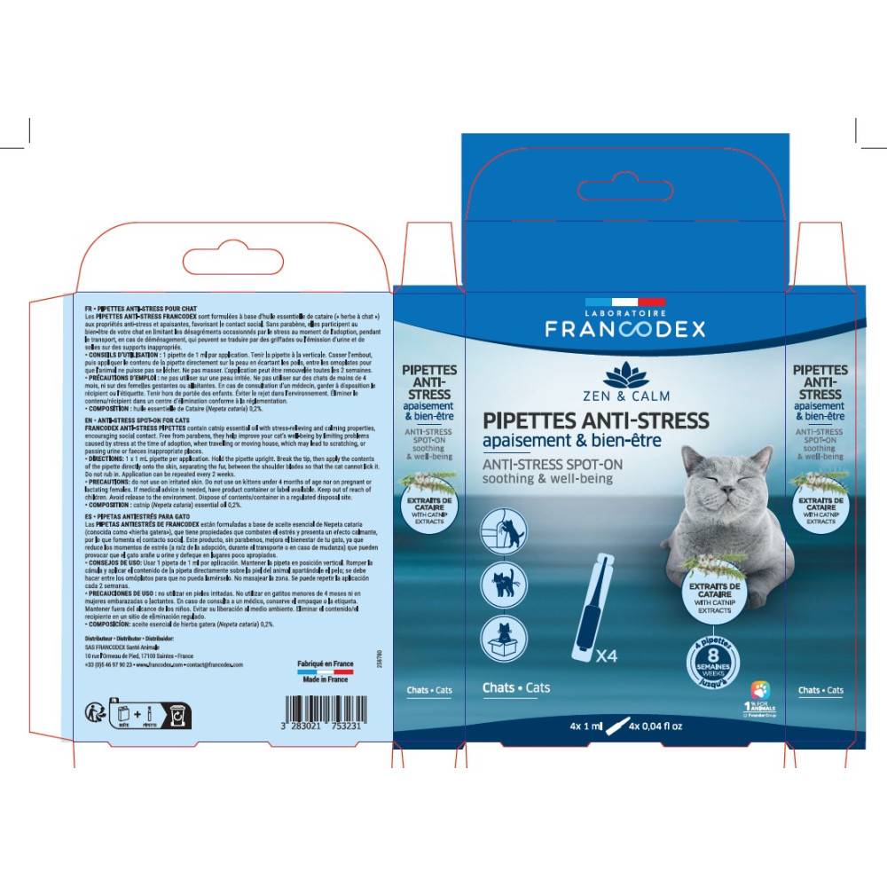 Francodex - 4 Pipettes anti-stress apaisant et bien-être pour chats - Imagen 5