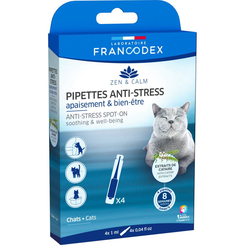 Francodex - 4 Pipettes anti-stress  apaisant et bien-être pour chats