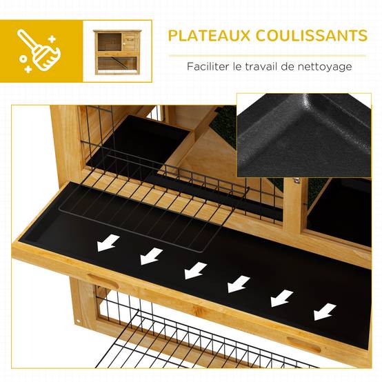 Clapier lapin bois pour petit extérieur 2 niveaux toit bitumé 85cm jaune - ComfortXL Outdoor Living - Image 8