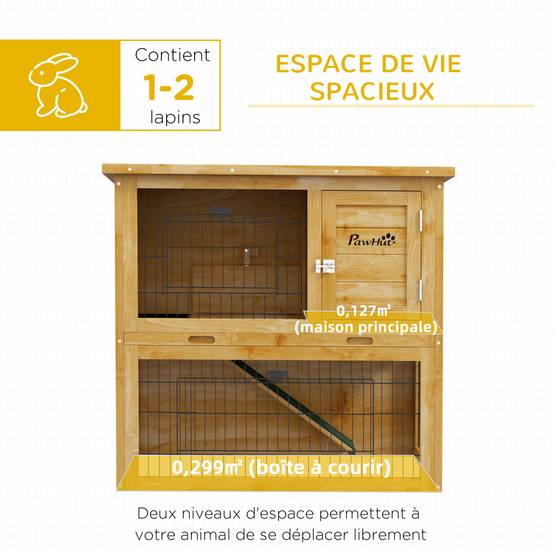 Clapier lapin bois pour petit extérieur 2 niveaux toit bitumé 85cm jaune - ComfortXL Outdoor Living - Image 7