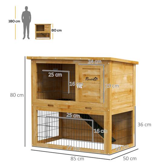 Clapier lapin bois pour petit extérieur 2 niveaux toit bitumé 85cm jaune - ComfortXL Outdoor Living - Image 5