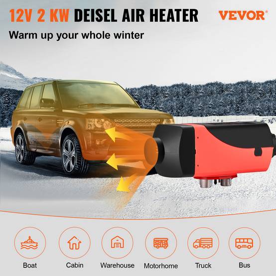 VEVOR Chauffage diesel 2kW 12V, kit en aluminium, carburateur plastique, silencieux, pour voiture, camions, RV - Image 2