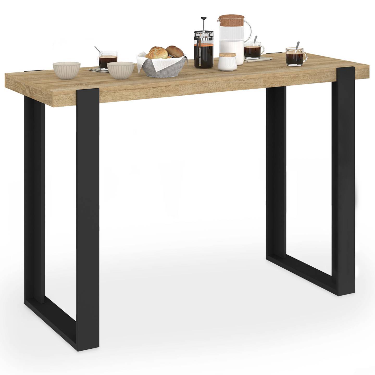 Table haute de bar extensible PHOENIX 2-4 personnes bois et noir 110 ...