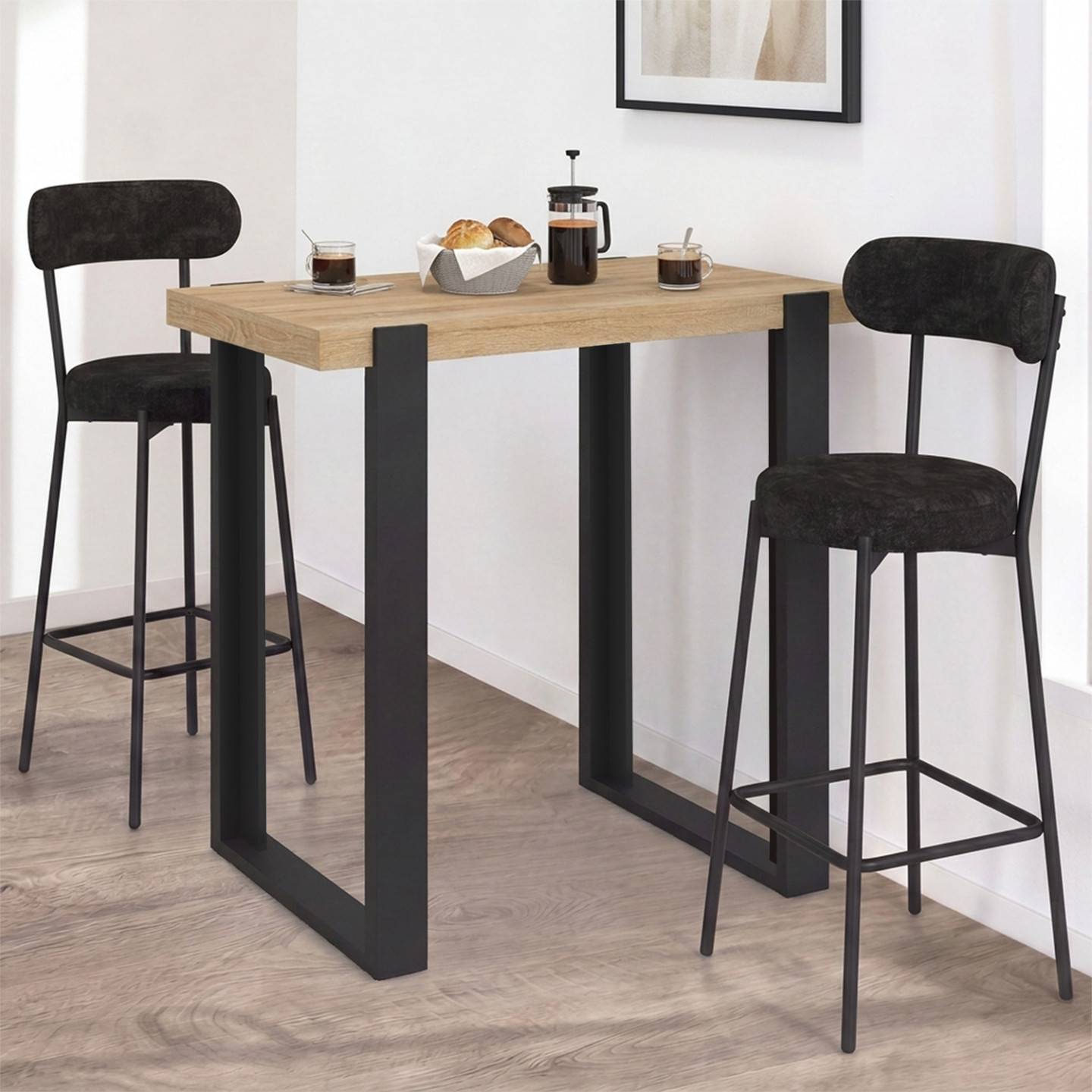 Table haute de bar extensible PHOENIX 2-4 personnes bois et noir 110 ...