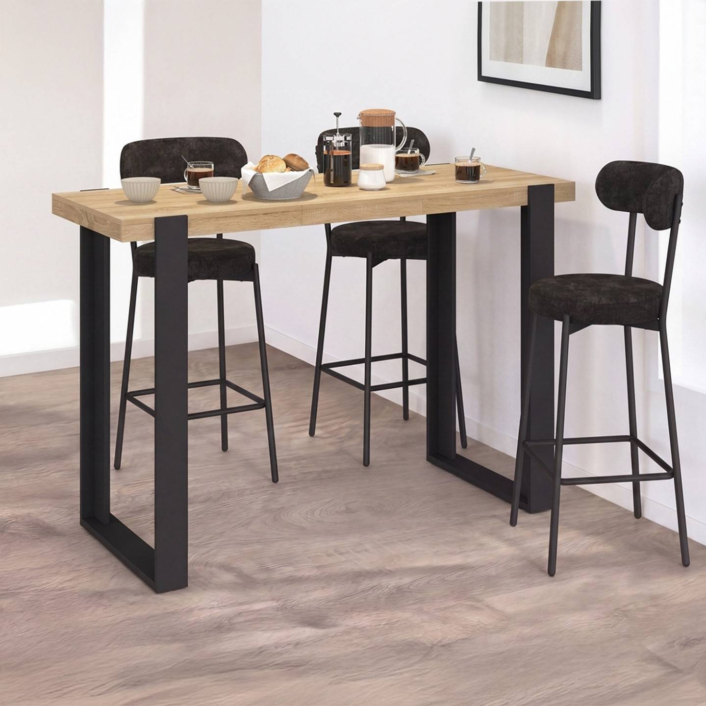 Table haute de bar extensible PHOENIX 2-4 personnes bois et noir 110 ...