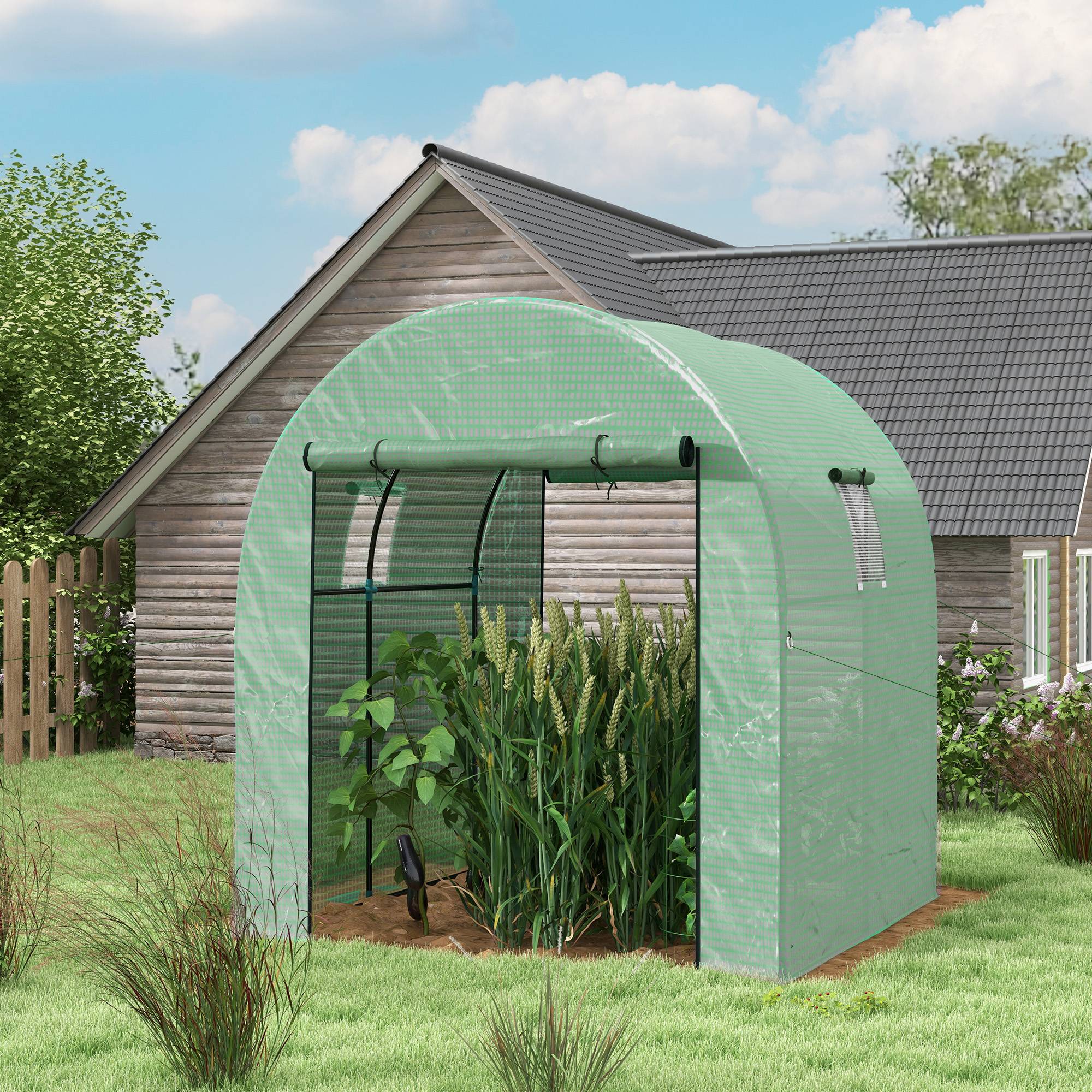 Serre de jardin serre tunnel de jardin 3,24m² PE Haute densité 135 g/m², avec 2 portes zippées 180 x 180 x 200 cm, vert - Image 4