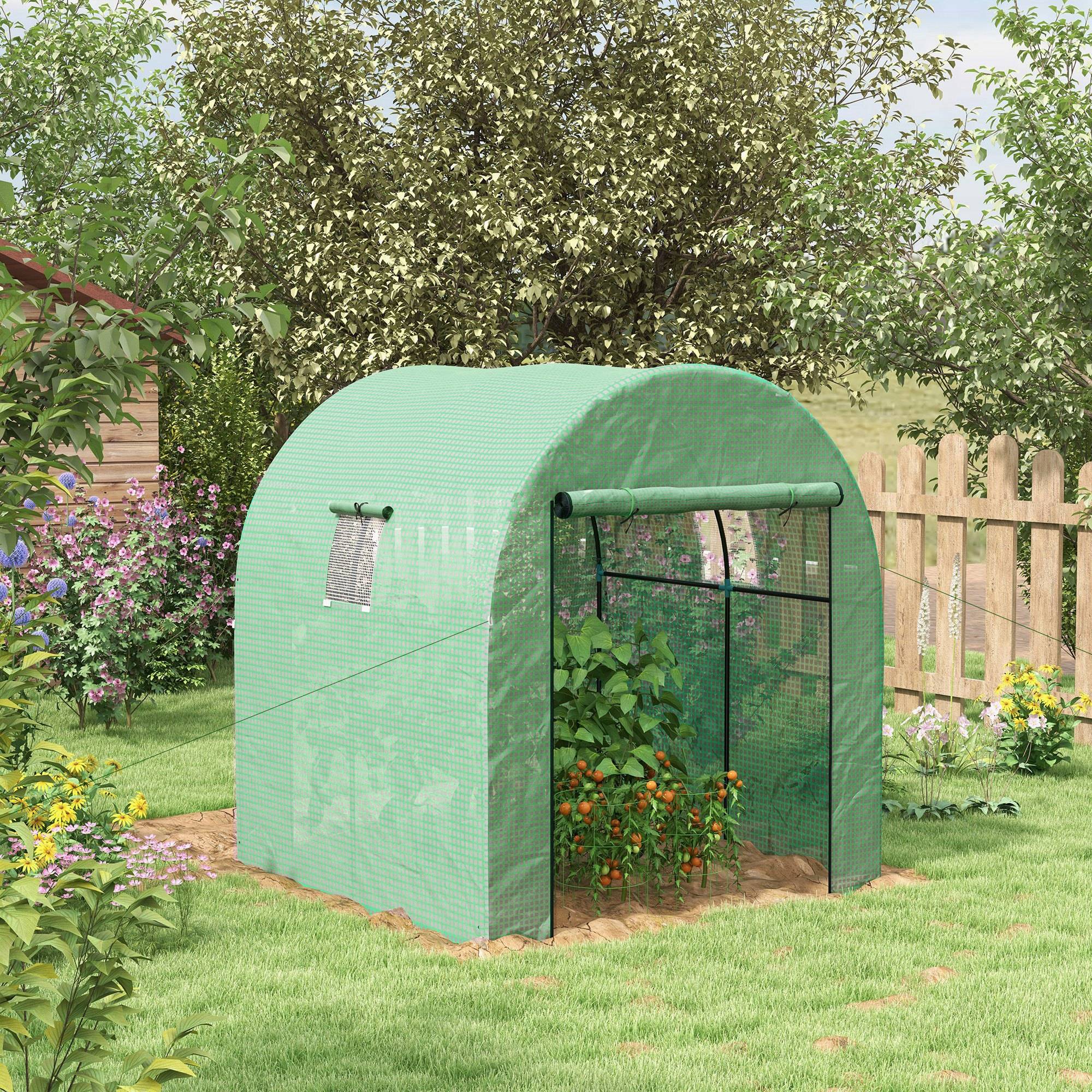 Serre de jardin serre tunnel de jardin 3,24m² PE Haute densité 135 g/m², avec 2 portes zippées 180 x 180 x 200 cm, vert - Image 3