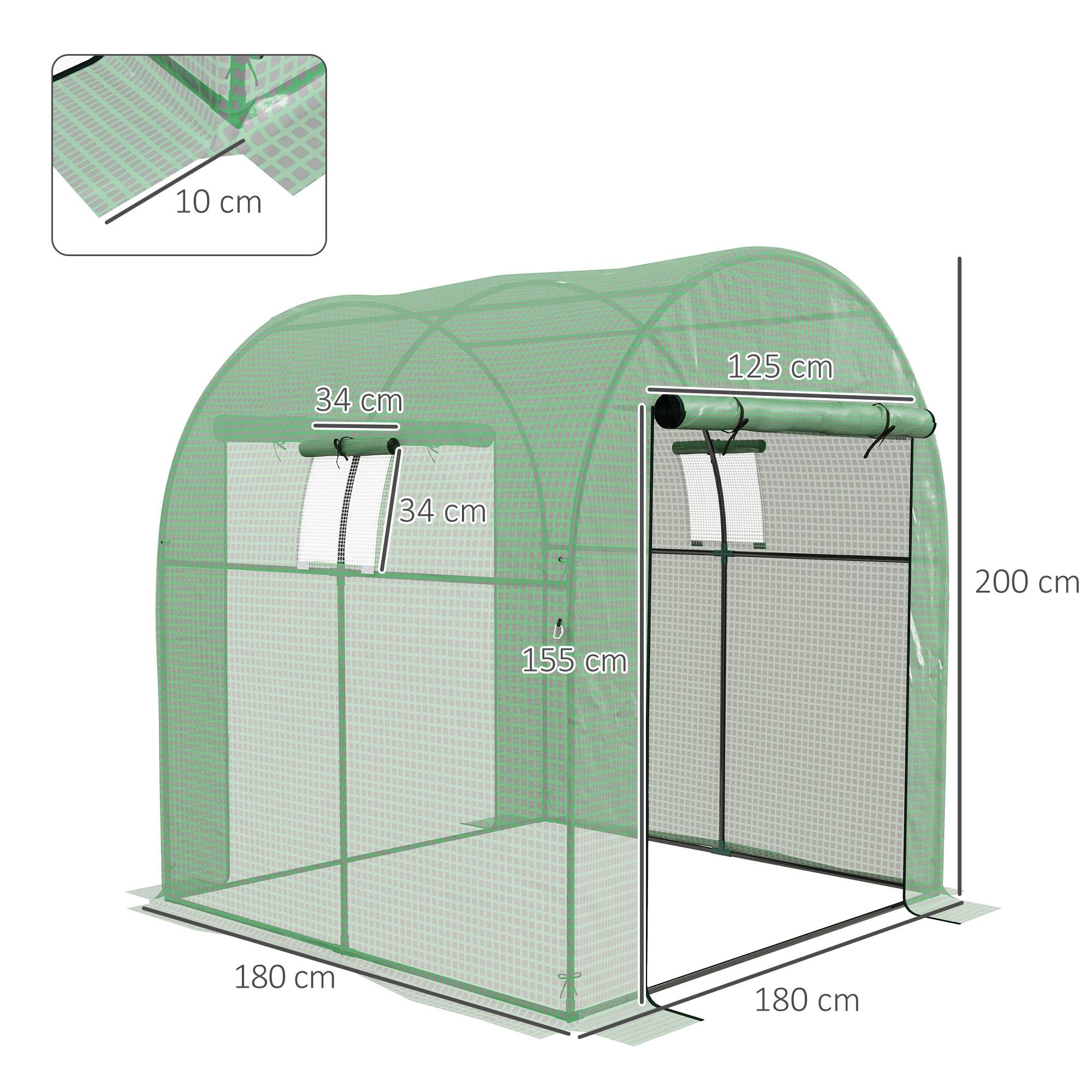 Serre de jardin serre tunnel de jardin 3,24m² PE Haute densité 135 g/m², avec 2 portes zippées 180 x 180 x 200 cm, vert - Image 5