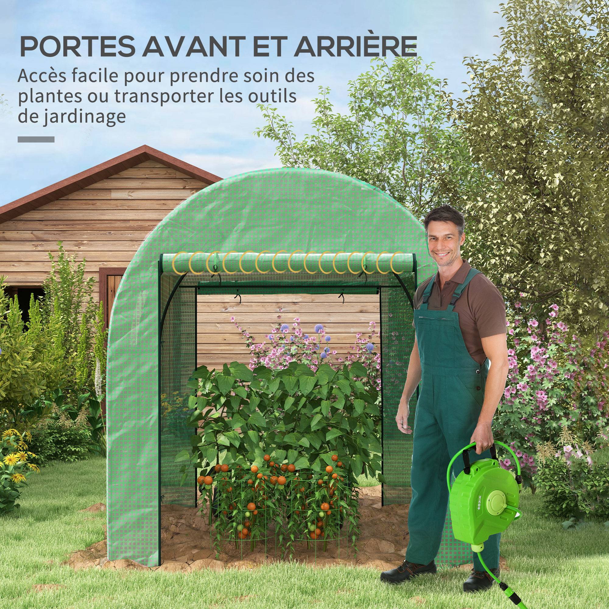 Serre de jardin serre tunnel de jardin 3,24m² PE Haute densité 135 g/m², avec 2 portes zippées 180 x 180 x 200 cm, vert - Image 7