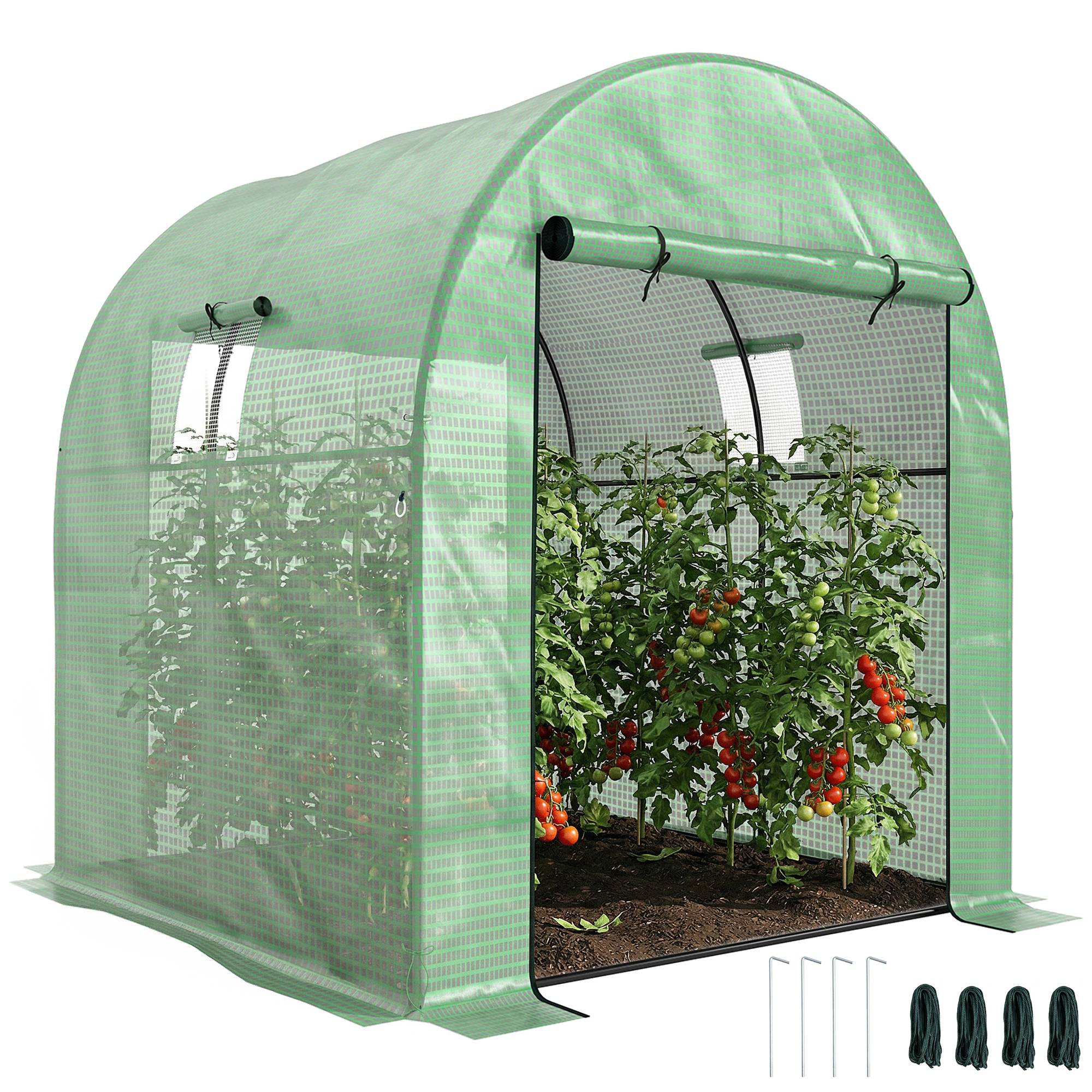 Serre de jardin serre tunnel de jardin 3,24m² PE Haute densité 135 g/m², avec 2 portes zippées 180 x 180 x 200 cm, vert - Image 1