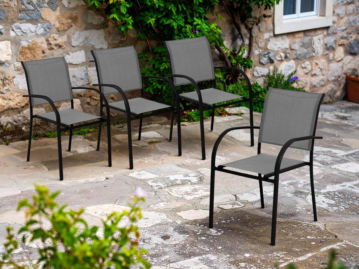 Hesperide - Lot de 4 fauteuils de jardin en texaline Piazza Galet/Graphite - Imagen 2