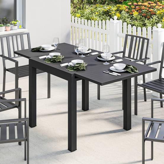 Outsunny - Table de jardin extensible 4-6 personnes avec rallonge auto-stockée - aluminium - 80-160x80cm - noir - Image 6