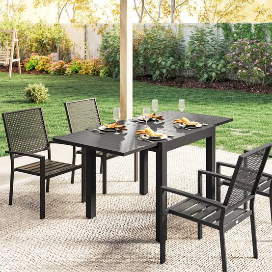Outsunny - Table de jardin extensible 4-6 personnes avec rallonge auto-stockée - aluminium - 80-160x80cm - noir - Image 4