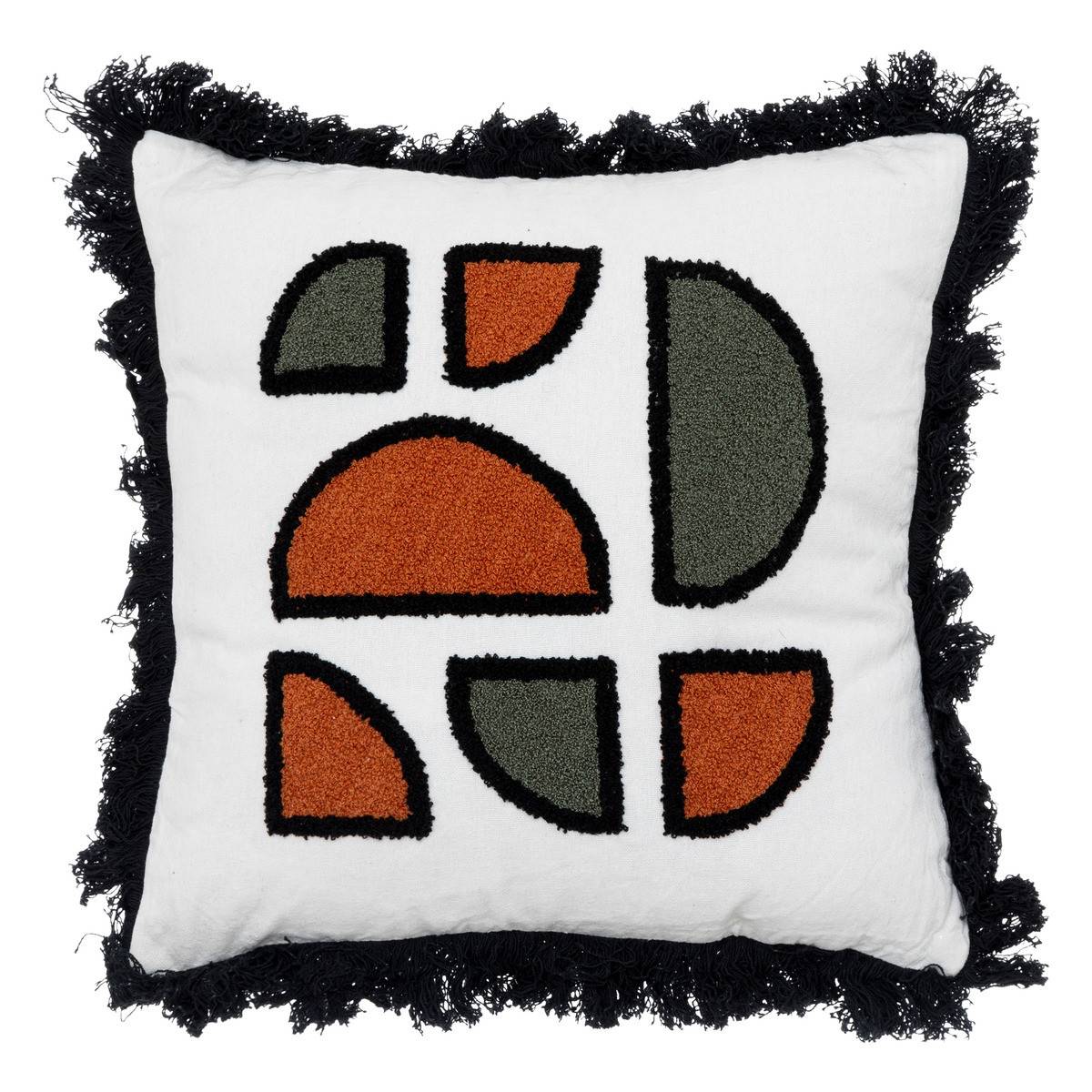 Coussin décoratif Blanc & Noir motifs colorés en bouclettes de Coton 40 x 40 cm - Imagen 1