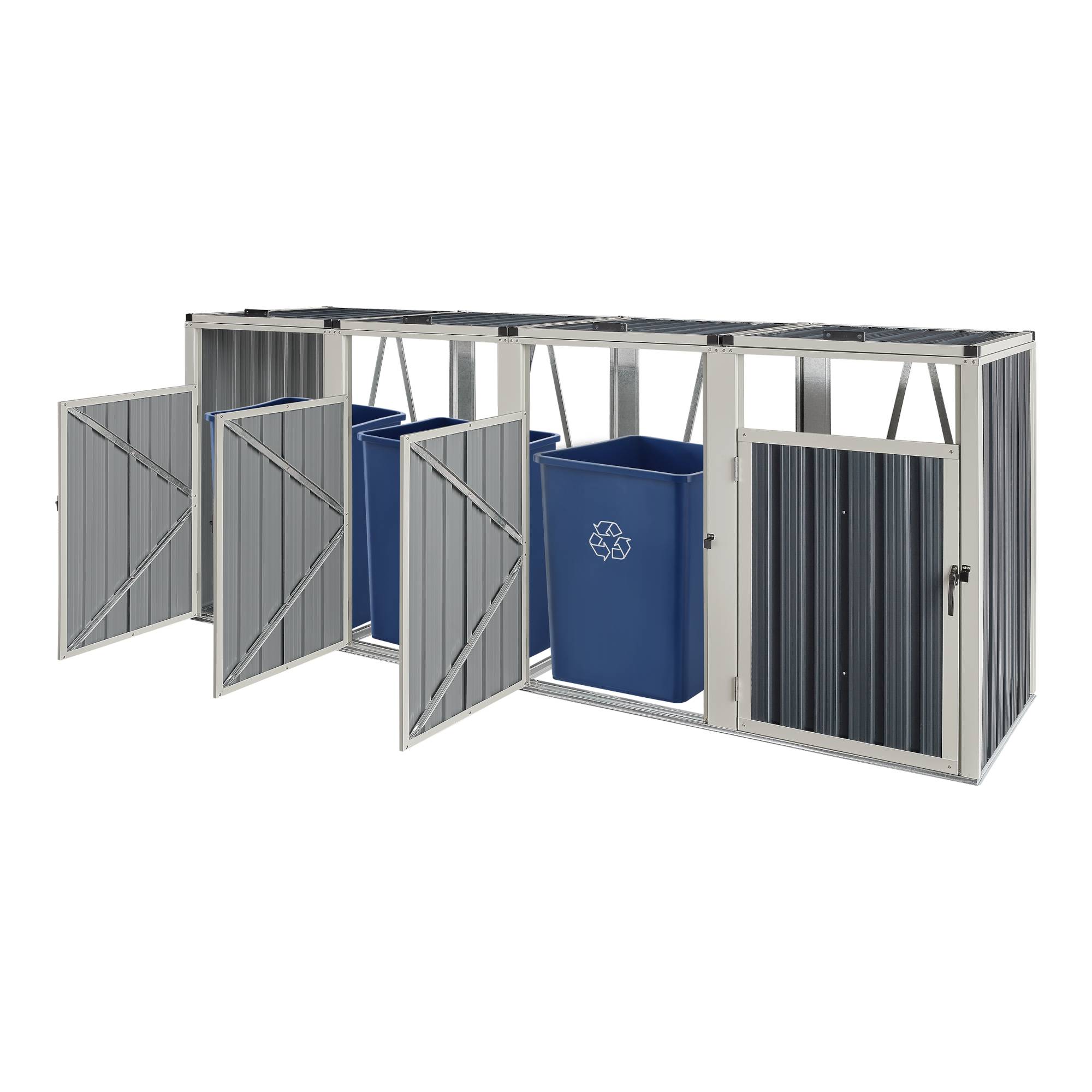 Pro.Tec - Cache poubelle Tarbek 4 places avec portes à poignée 121 x 292 x 82 cm gris anthracite pro.tec - Imagen 1