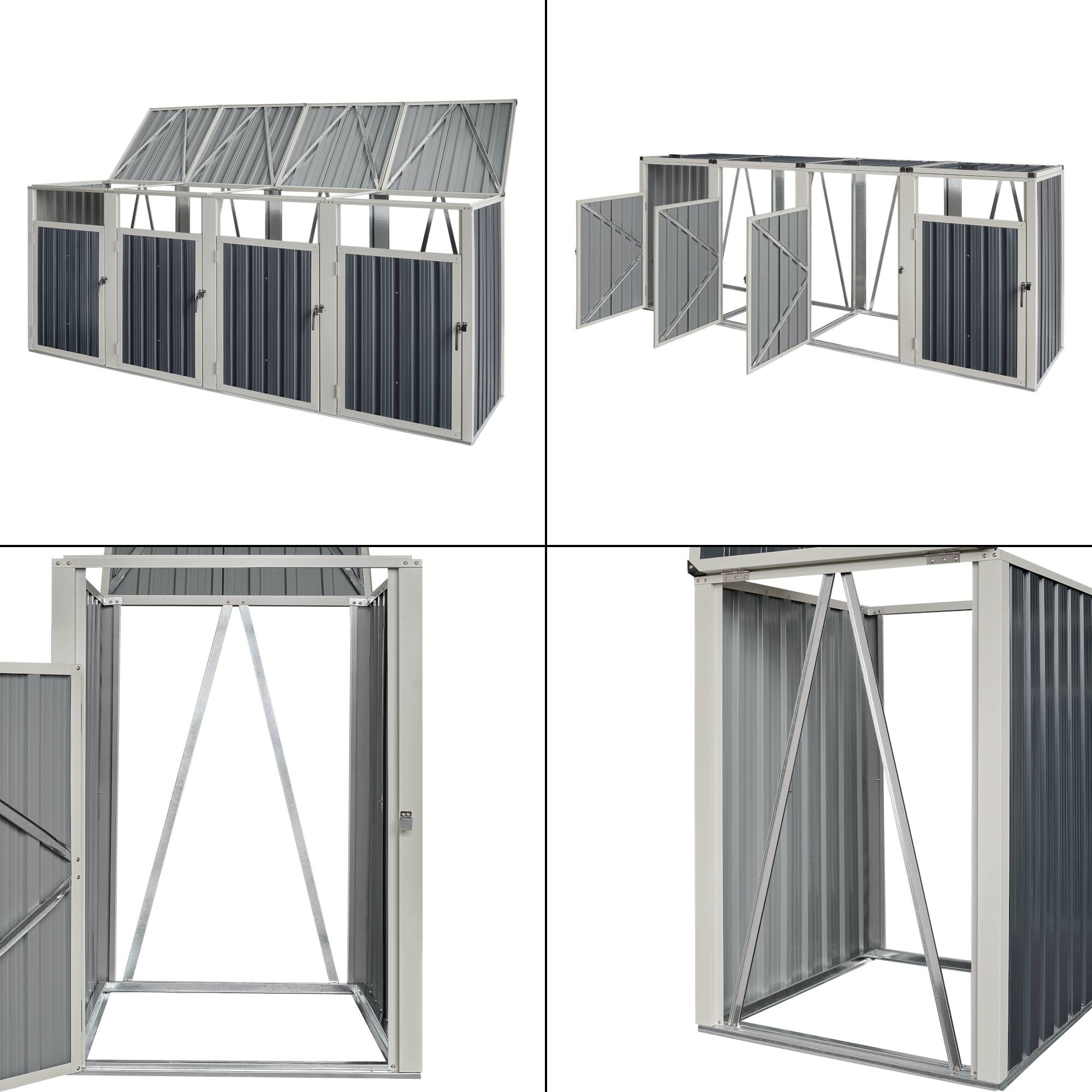 Pro.Tec - Cache poubelle Tarbek 4 places avec portes à poignée 121 x 292 x 82 cm gris anthracite pro.tec - Imagen 5