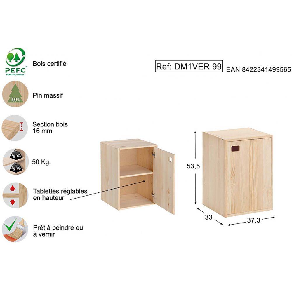 Armoire en pin brut 1 porte 2 tablettes Dinamic Astigarraga - Imagen 3
