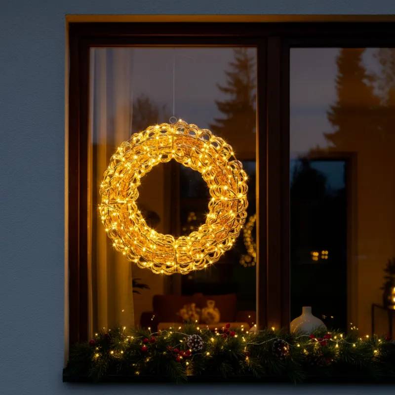 Lotti - Couronne lumineuse ø40cm Rose Gold 400 MicroLED blanc chaud fixe & scintillant IP44 métal Lotti - Image 8