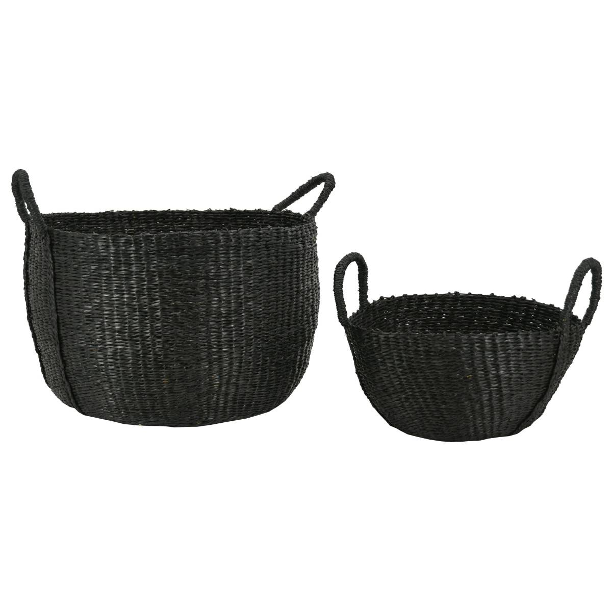 Aubry Gaspard - Corbeilles rondes en jonc teinté noir (Lot de 2) - Imagen 1