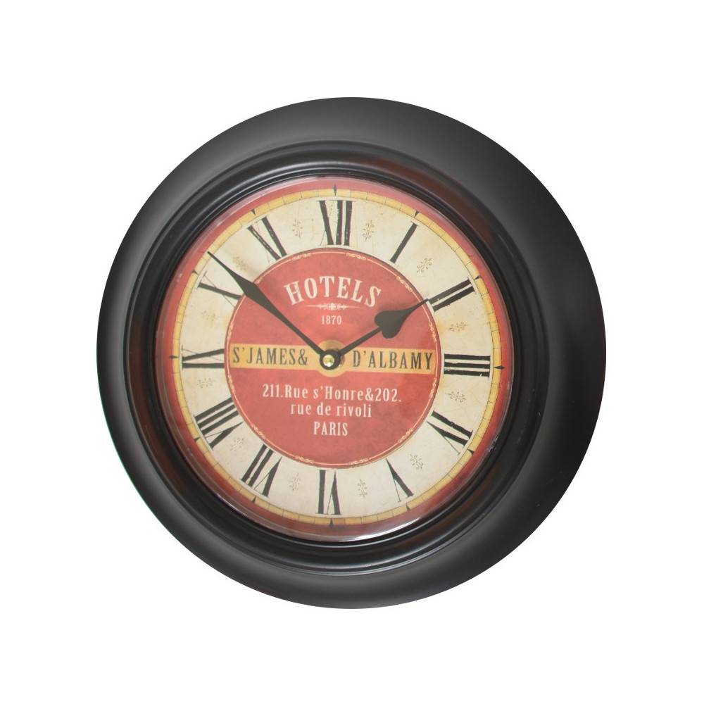 Horloge murale décorative vintage ancien salon bois noir rouge 35 cm Chemin de campagne