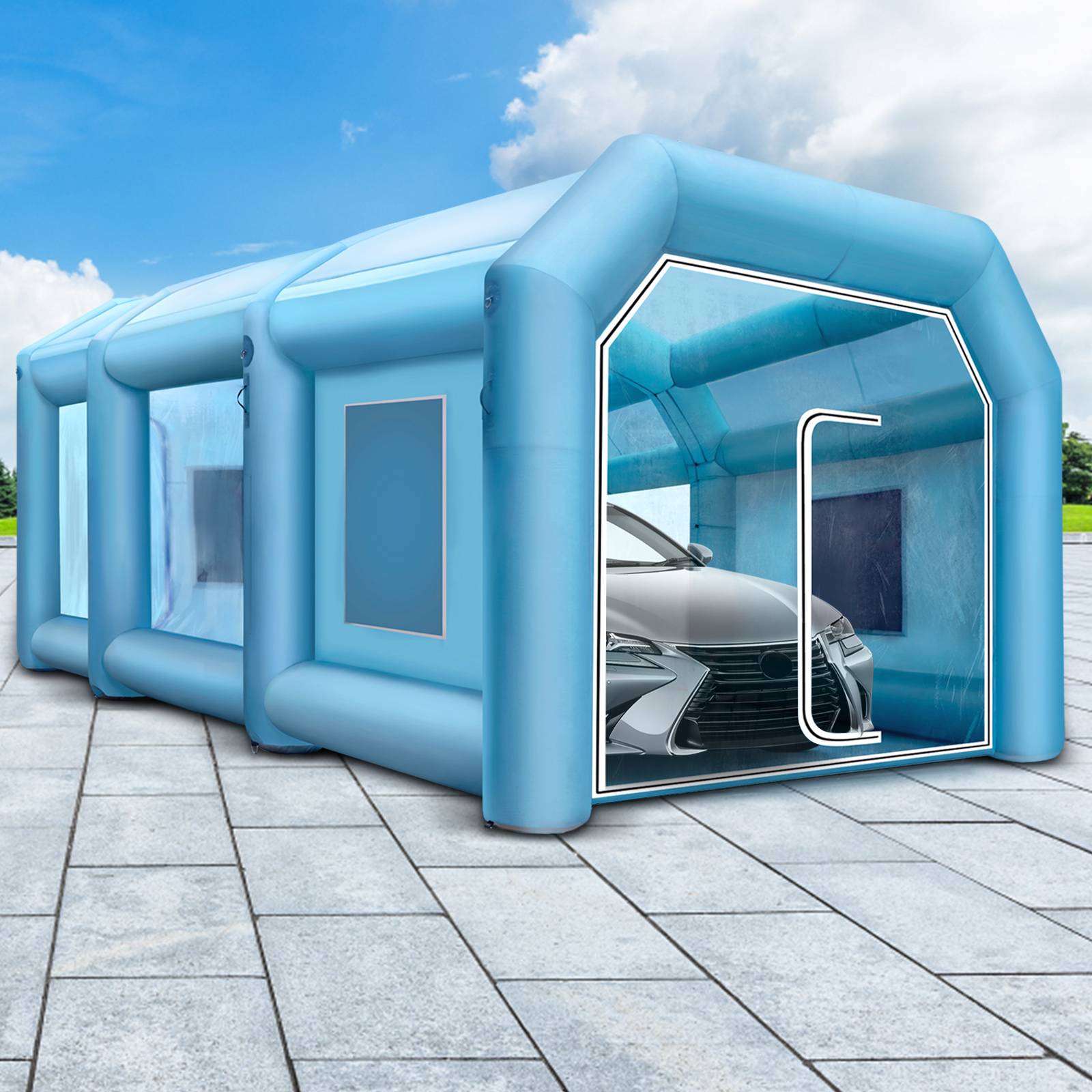 Vevor - VEVOR Cabine peinture gonflable 8x4.5x3m, Oxford 210D, 2 ventilos, garage/atelier. - Image 8