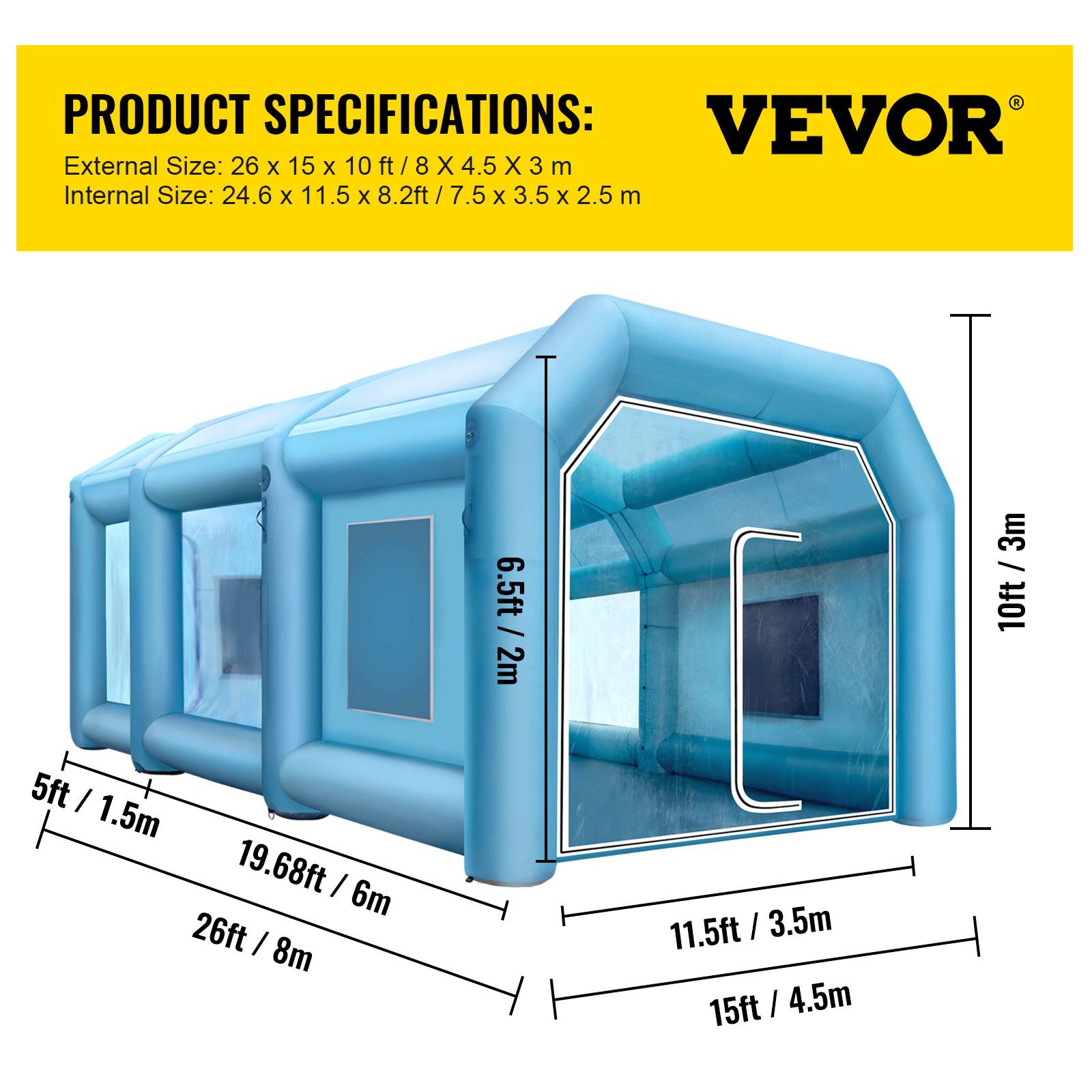 Vevor - VEVOR Cabine peinture gonflable 8x4.5x3m, Oxford 210D, 2 ventilos, garage/atelier. - Image 7