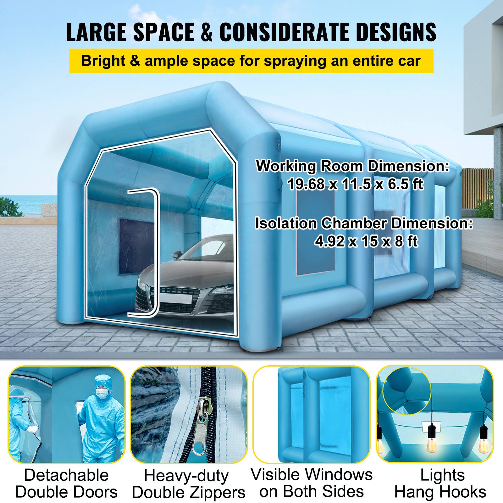 Vevor - VEVOR Cabine peinture gonflable 8x4.5x3m, Oxford 210D, 2 ventilos, garage/atelier. - Image 4