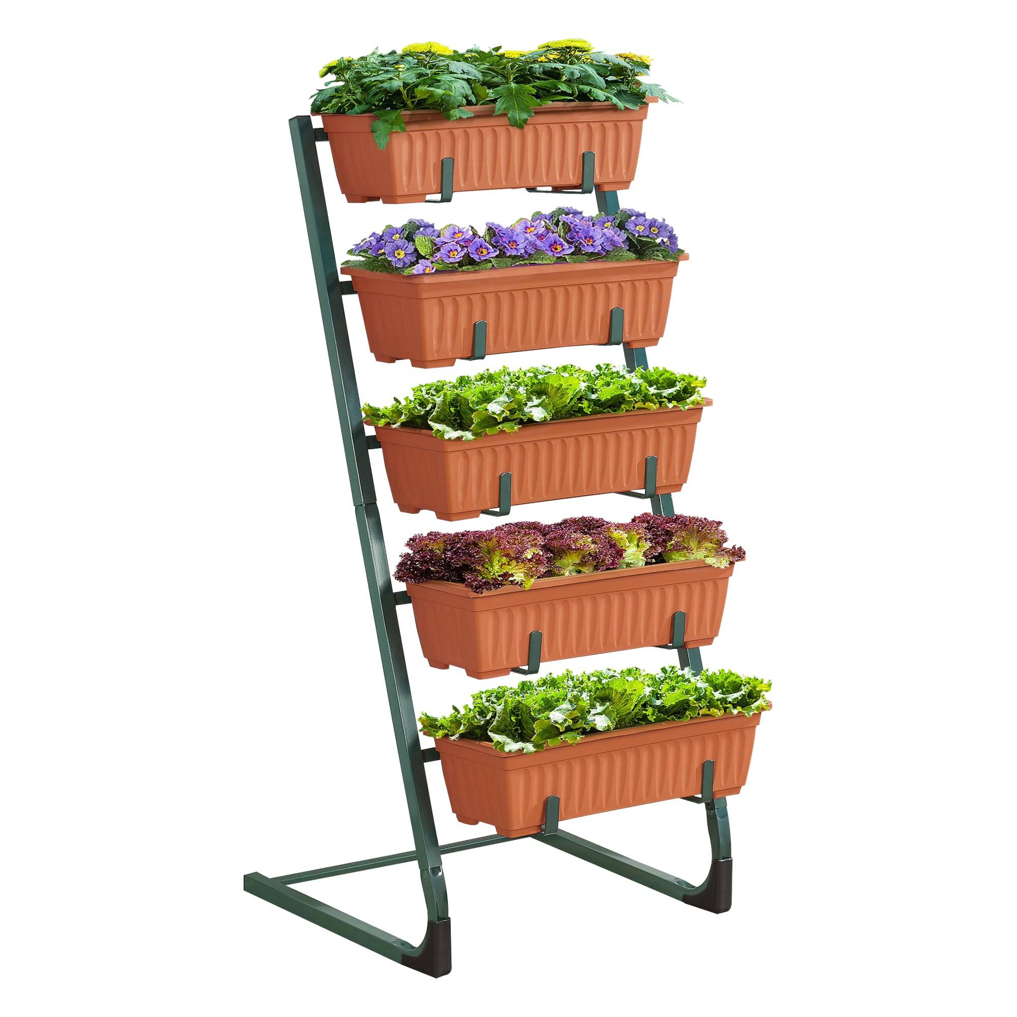 Helloshop26 - Jardinière verticale schiedam à 5 niveaux 54,5 x 50 x 115 cm vert foncé marron - Imagen 2