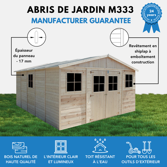 Timbela - Abri de Jardin en Bois Naturel H246x418x522 cm / 20 m² - Stockage extérieur avec fenêtres - 17 mm d’épaisseur - Timbela M333 - Image 8