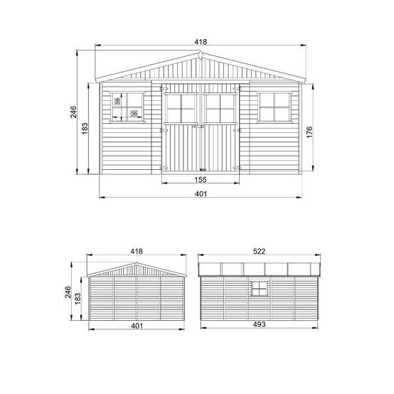 Timbela - Abri de Jardin en Bois Naturel H246x418x522 cm / 20 m² - Stockage extérieur avec fenêtres - 17 mm d’épaisseur - Timbela M333 - Image 5