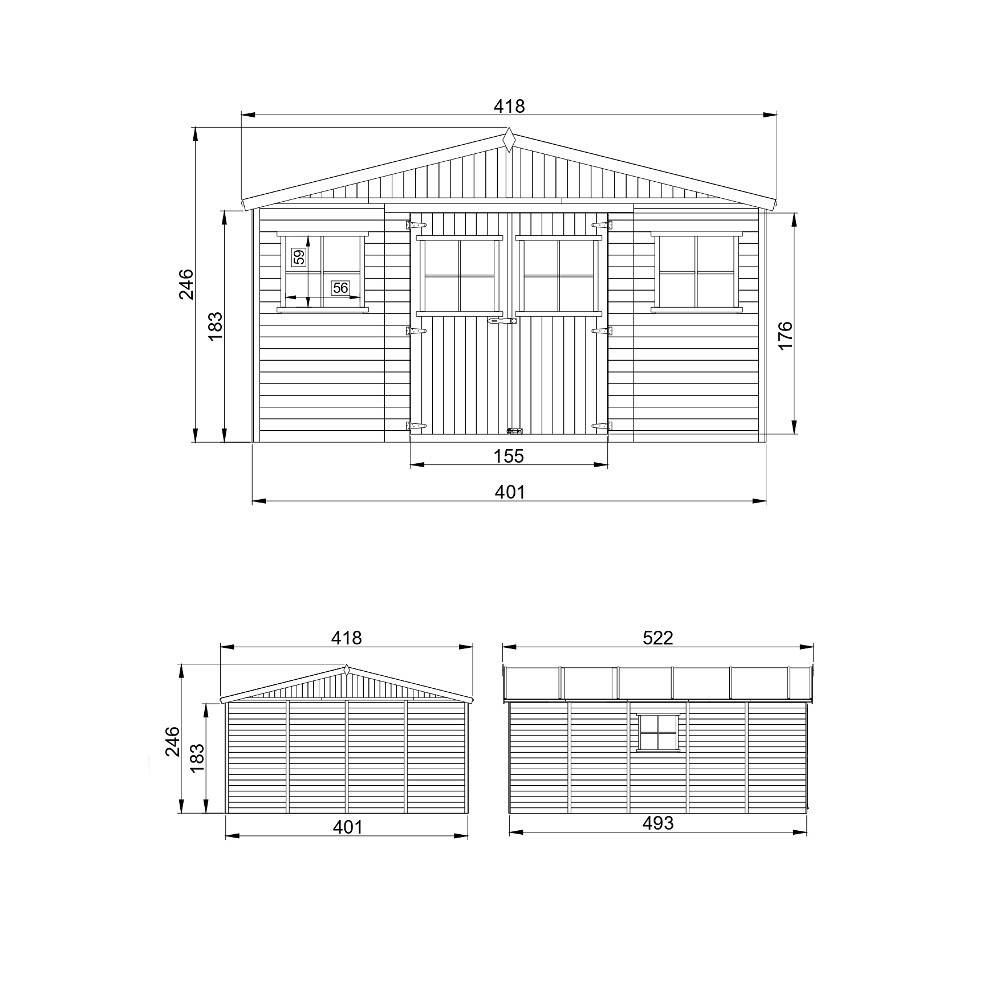 Timbela - Abri de Jardin en Bois Naturel H246x418x522 cm / 20 m² - Stockage extérieur avec fenêtres - 17 mm d’épaisseur - Timbela M333 - Image 5