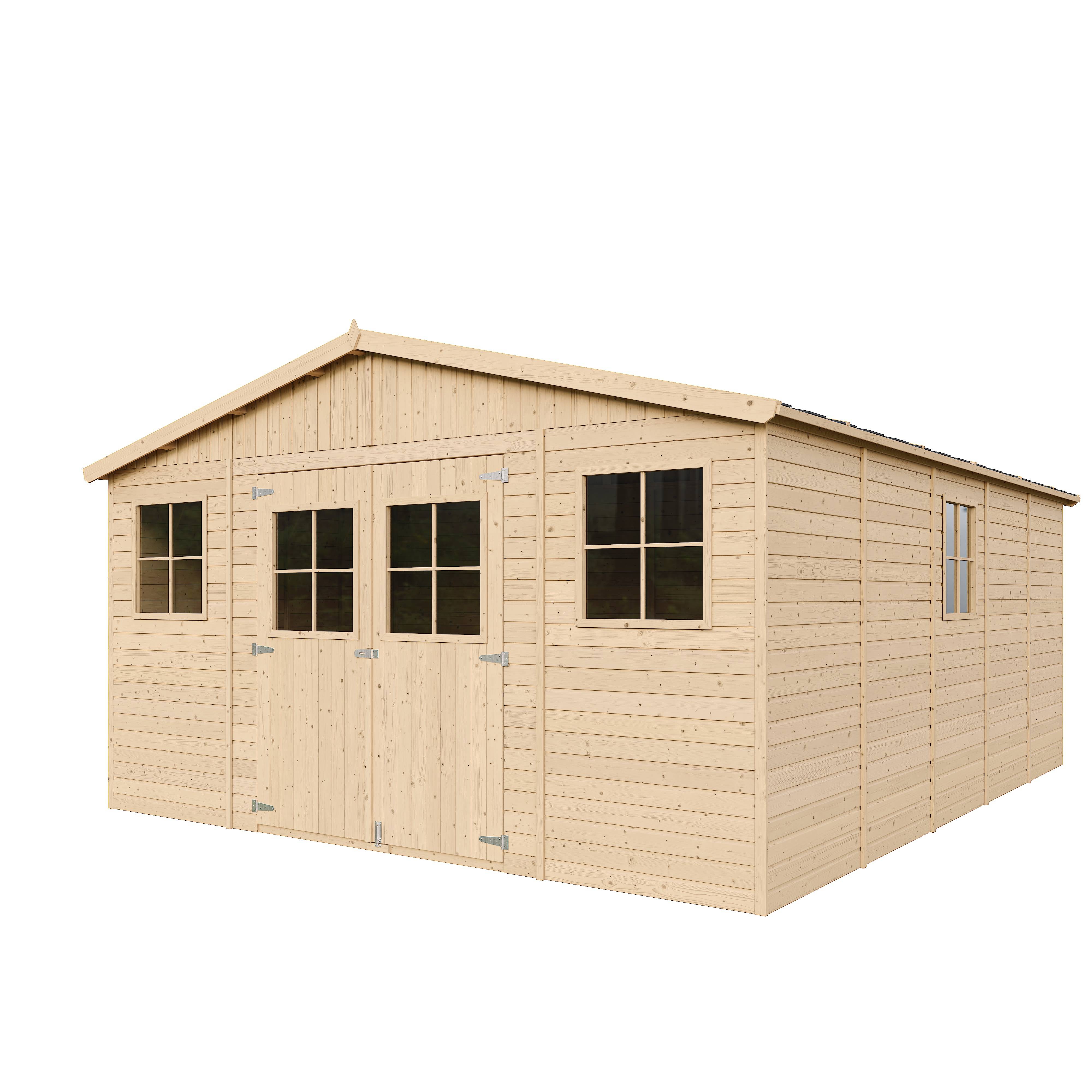 Timbela - Abri de Jardin en Bois Naturel H246x418x522 cm / 20 m² - Stockage extérieur avec fenêtres - 17 mm d’épaisseur - Timbela M333 - Image 4