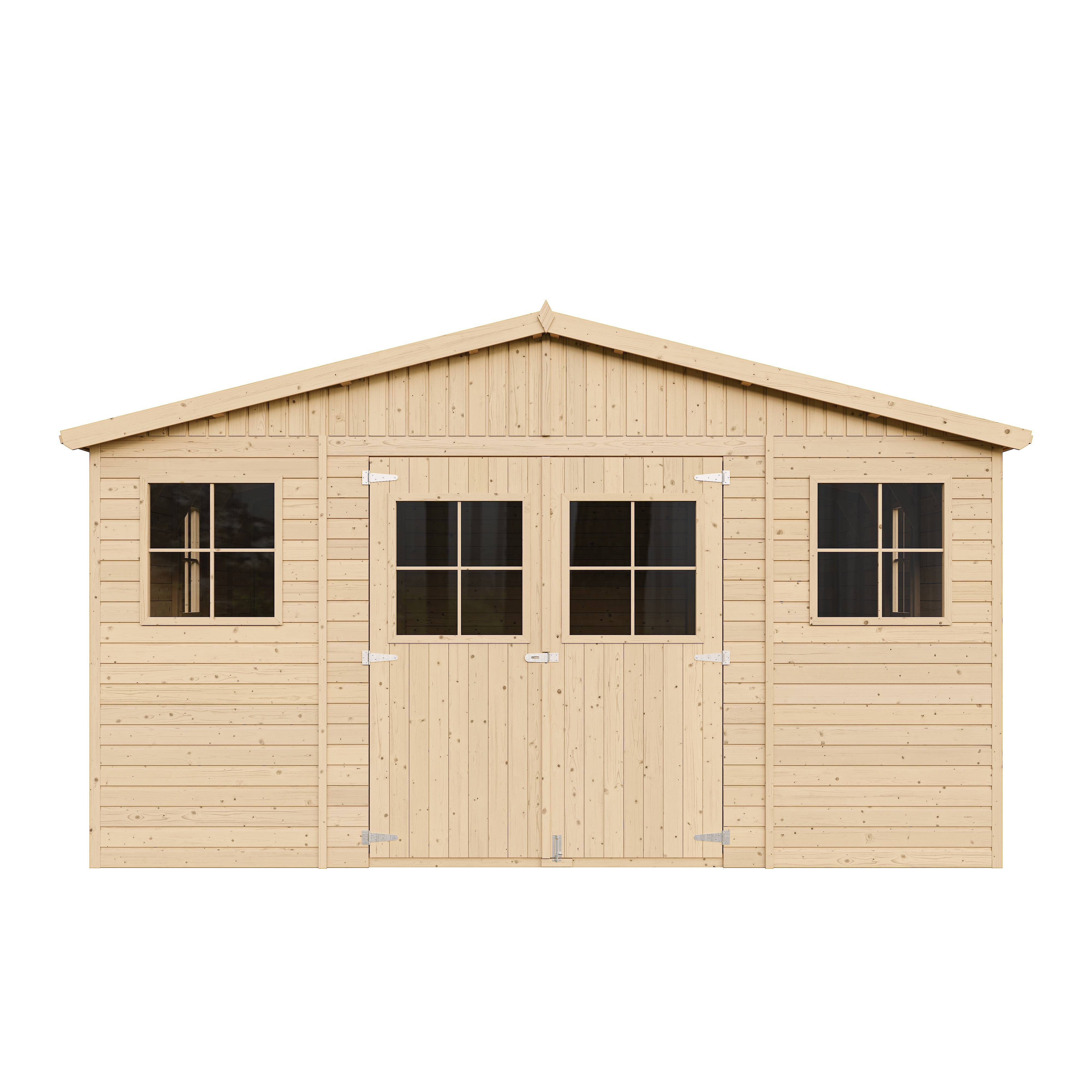 Timbela - Abri de Jardin en Bois Naturel H246x418x522 cm / 20 m² - Stockage extérieur avec fenêtres - 17 mm d’épaisseur - Timbela M333 - Image 3