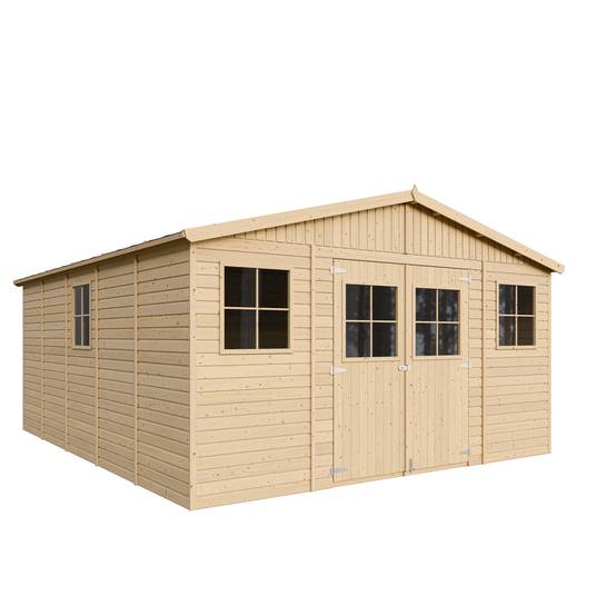 Timbela - Abri de Jardin en Bois Naturel H246x418x522 cm / 20 m² - Stockage extérieur avec fenêtres - 17 mm d’épaisseur - Timbela M333 - Image 2
