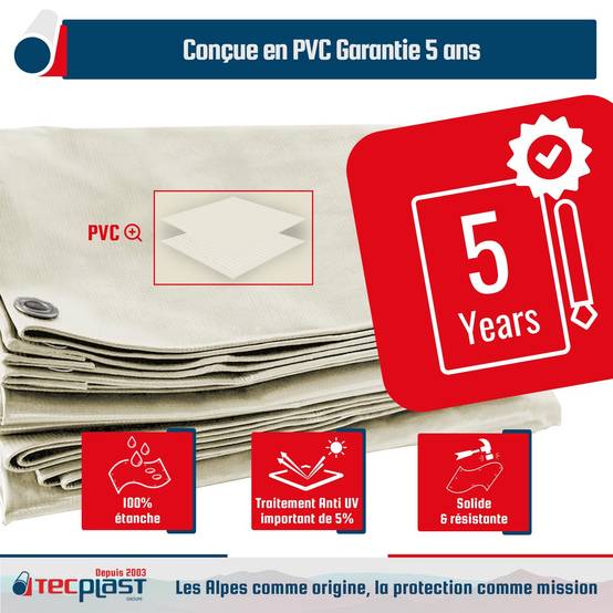 Tecplast - Bâche Toiture 2,5x3 m LP506TO Blanc Crème - Garantie 5 ans - Bâche d'étanchéité en PVC pour Couvreur et Charpentier TECPLAST - Imagen 3