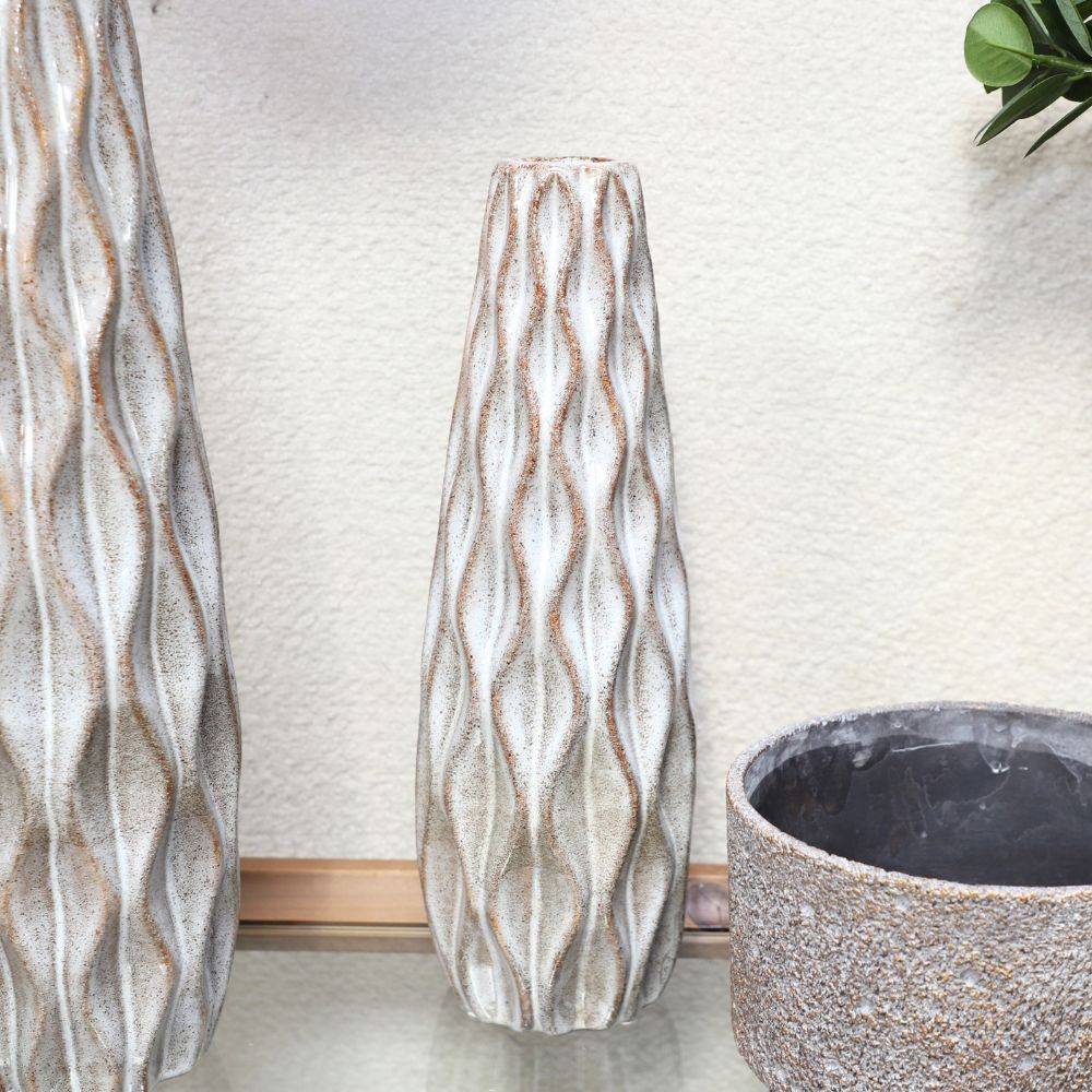 Chemin De Campagne - Vase "Vagues" en céramique - gris / marron Ø.13,5 x Ht.40,5 cm Chemin de campagne - Image 3