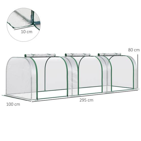Sans Marque - Serre aluminium 3 portes enroulables structure acier transparente 295x100x80 cm serre jardin potager - Image 5