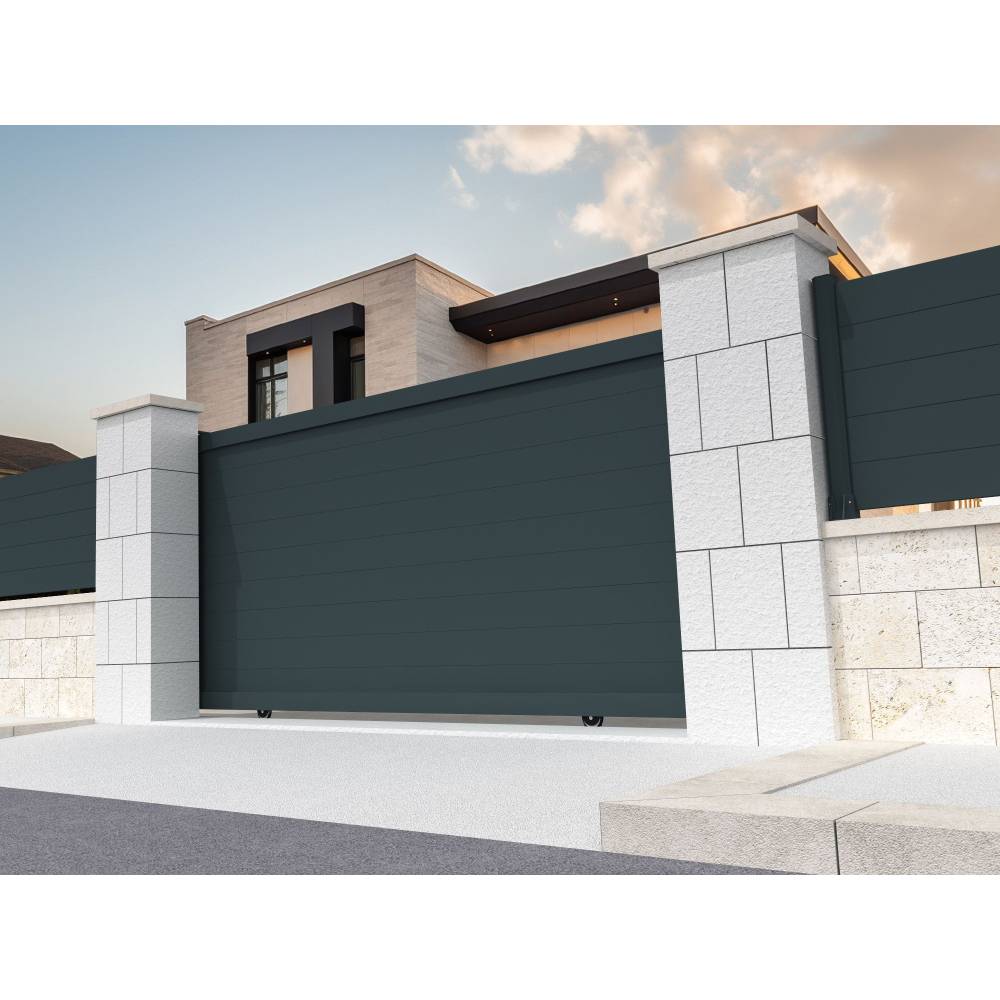Portail coulissant plein RUUMI 4000x1542mm (Gris anthracite) - Alia Productions