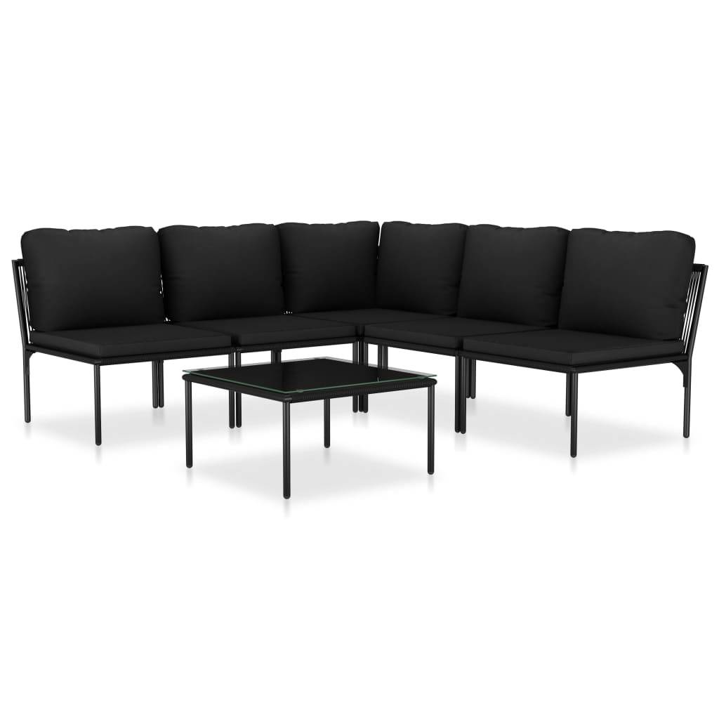 Helloshop26 - Salon de jardin meuble d'extérieur ensemble de mobilier 6 pièces avec coussins noir pvc - Imagen 1